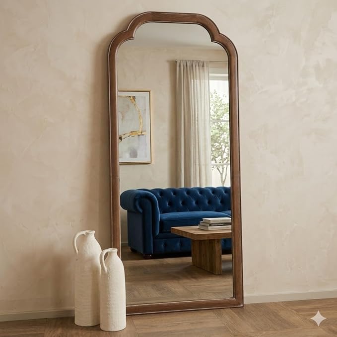 Aafiyat Full Length White Washed Wood Arched Mirror Frame Full Body Mirror Frame for Living Room, Bedroom and Corner Finish Natural Wood Only Frame with Out Mirror No Glass (BROWN)