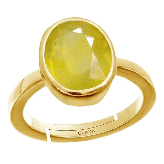 Clara Certified 3.25 to 10.25 ratti or 3 to 9.5 carat Original Yellow Sapphire Pukhraj Gemstone Panchdhatu adjustable Ring for Men & Women