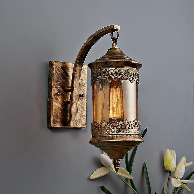 Shri Shyam (with Bulb) Antique Metal Wall Light Wall Lamp Wall Lanterns Hanging/Pendant Light Lamp for-Bedside/Bedroom/Living Room/Kitchen/Hall/Indoor/Home Wall Decore Light (1199)