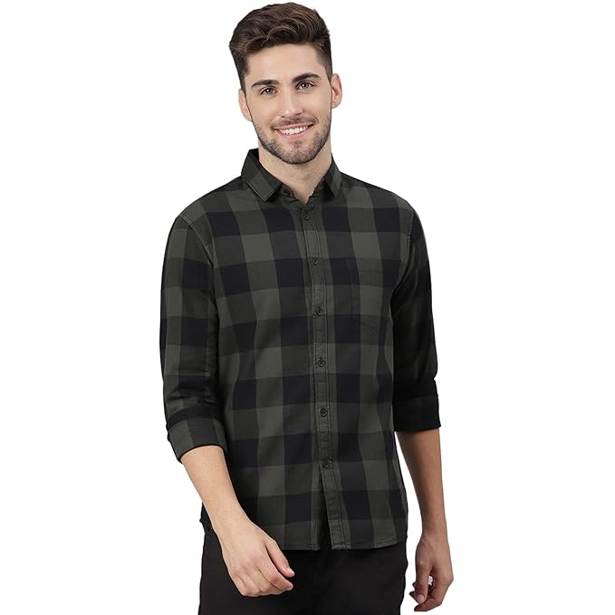 Dennis Lingo Men's Cotton Buffalo Check Slim Fit Casual Shirt with Pocket, Full Sleeve Shirt for Formal & Casual Wear (Also Available in Plus Size)