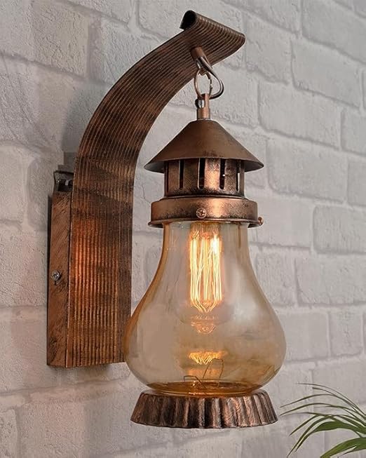 Shri Shyam (with Bulb) Antique Metal Wall Light Wall Lamp Wall Lanterns Hanging/Pendant Light Lamp for-Bedside/Bedroom/Living Room/Kitchen/Hall/Indoor/Home Wall Decore Light (2407)