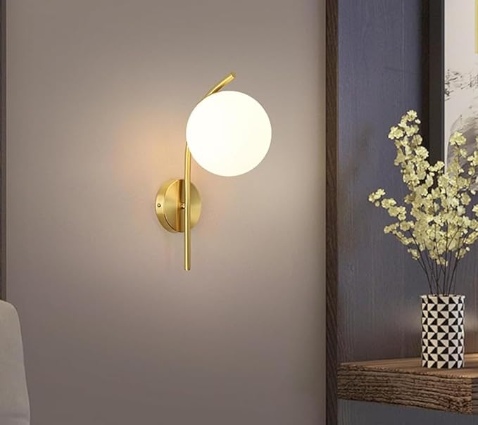 Light4Life Up Light Milky Forest Glass Gold Metal Modren Style Wall Hanging Pendant Light Wall Lamp Light for- Bedroom, Living Room Mirror Light Hall Lobby Bedside Office Wall Deocr Light with Bulb