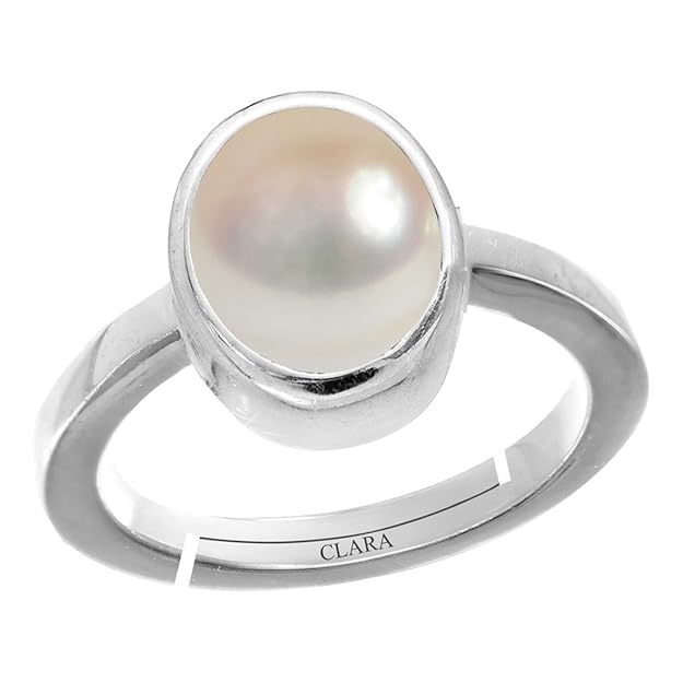 Clara Pearl Moti 3cts or 3.25ratti Stone Silver Adjustable Ring for Men