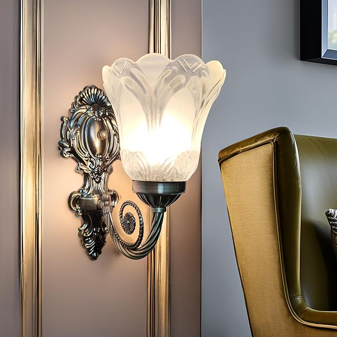 SINOMAN Traditional Wall Light Fixture Decorative Sconce with Glass Shade, Classic Lighting Fixture Perfect for Bedroom, Living Room, Hallway, Corridors,Entryways (Single) (with Bulb)
