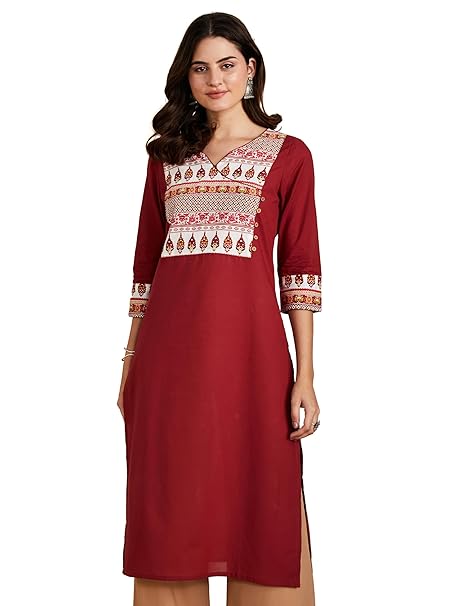 Amazon Brand - Myx Women's Printed Cotton Regular Fit Kurta (Available in Plus Sizes)