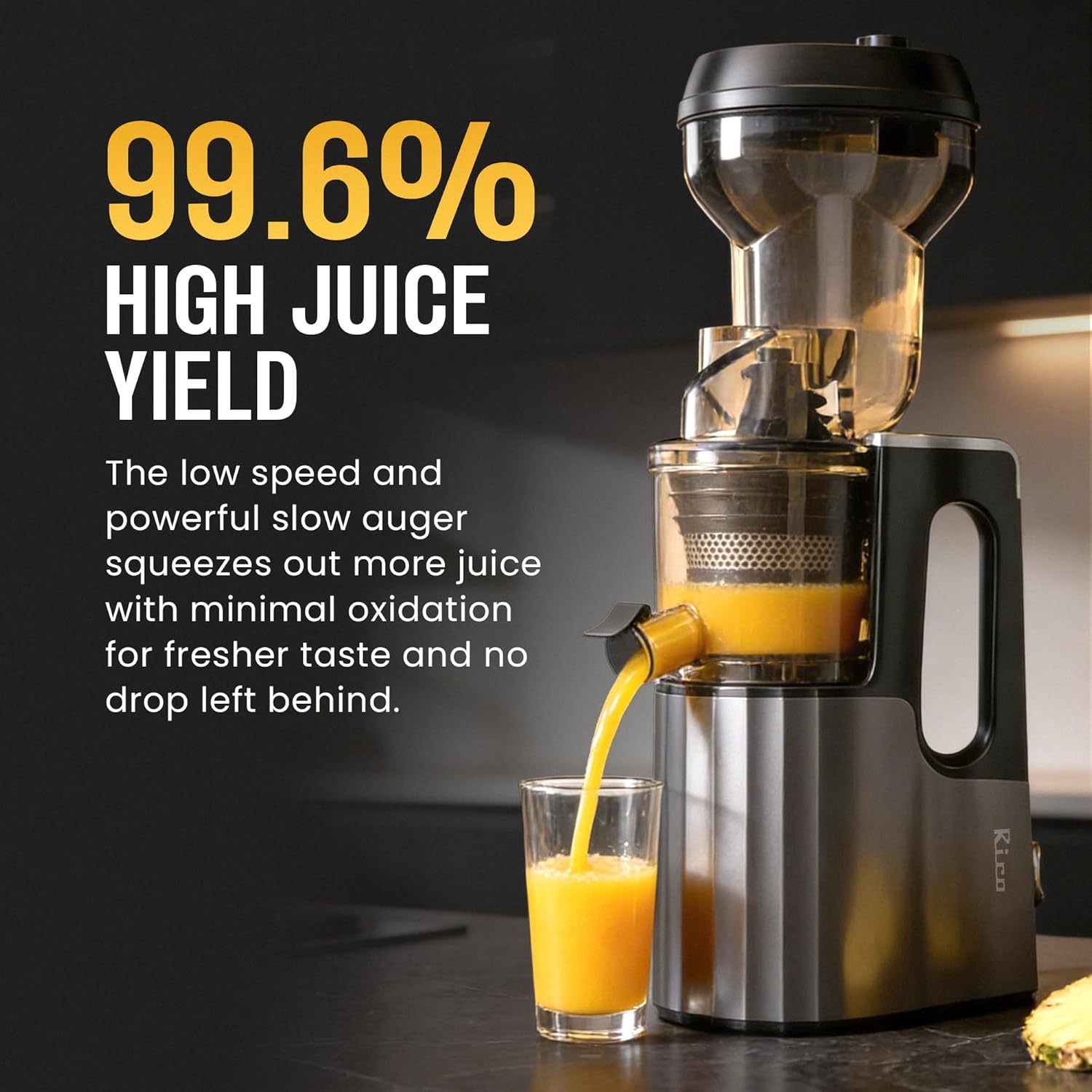 Rico Cold Press Juicer with Ice Cream Maker | All-in-1 Slow Juicer for Fruits, Vegetables, Nut Milk | 10% More Juice, Less Waste |Low Noise | Anti-Drip | Easy to Clean.