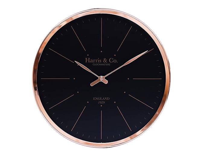 HARRIS & CO. CLOCKMASTERS Premium Luxury Metal Silent Sweep Noiseless Technology Wall Clock - 13 inch Rosegold (Model - Carnaby Street by The Night)
