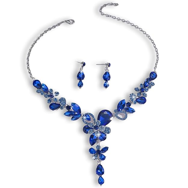 Shining Diva Fashion Latest Stylish Design Fancy Crystal Necklace Jewellery Set for Women | Trendy Celebrity Inspired Jewellery