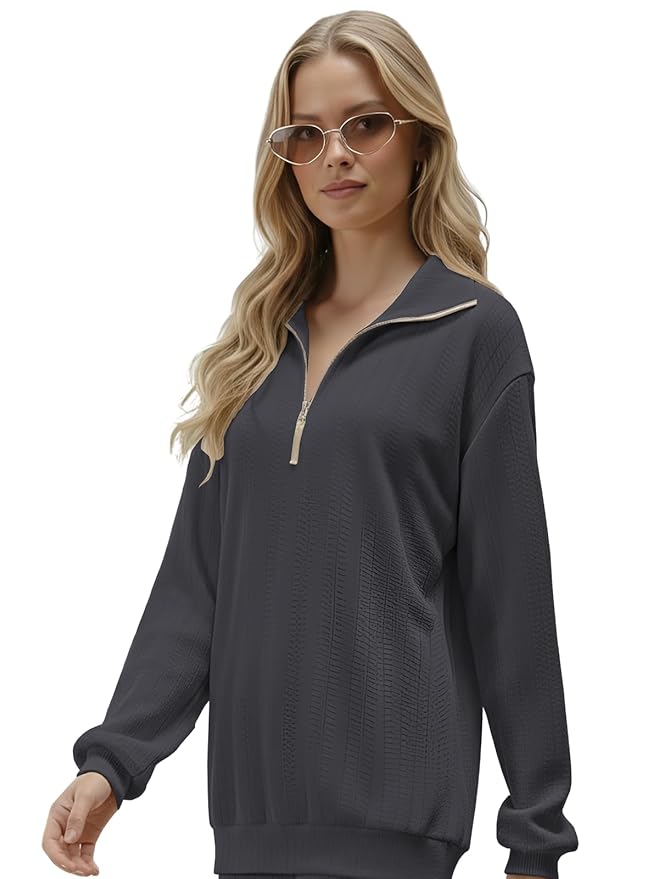 GRECIILOOKS Co-ord Set for Women Stylish | Warm Zip Up T-Shirt & Pant Set | Oversized Loose Fit Summer Cord Set for Women | Summer Casual Travel & Loungewear Outfit
