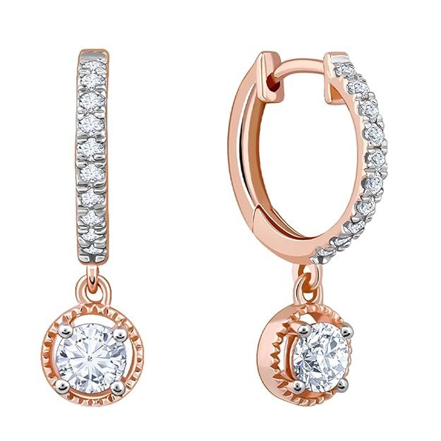 GIVA 18K Rose Gold Glittering Drop Diamond Earrings|Gifts for Women & Girls| With Certificate of Authenticity & BIS-Hallmarked Gold Jewellery