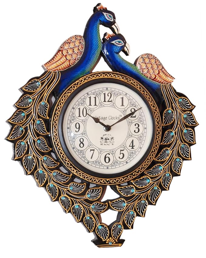 Vintage Clock Wood Handicraft Peacock Clock (Design 2)