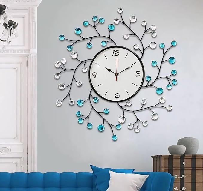 Analog Wall Clock for Home Stylish 20 inch dial 8 inch Black Colour Beautiful Flower Design Antique Style Art Unique Office Decor Iron Metal Glass (Style 11)