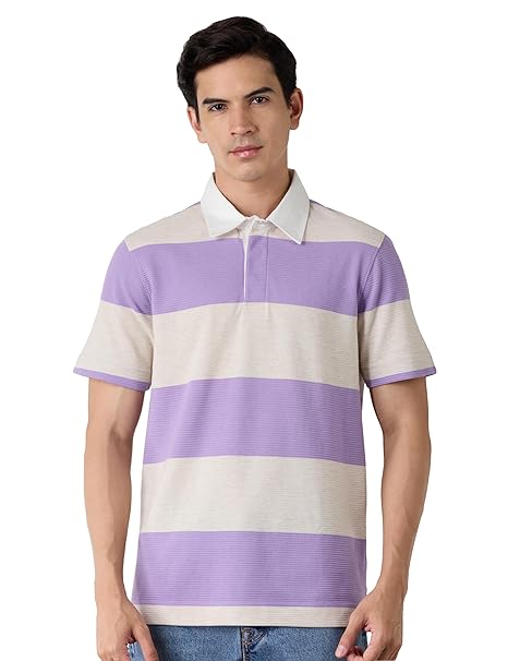 Amazon Brand - Symbol Men Relaxed Fit Rugby Collar Polo| Half Sleeves | Available in Plus Size