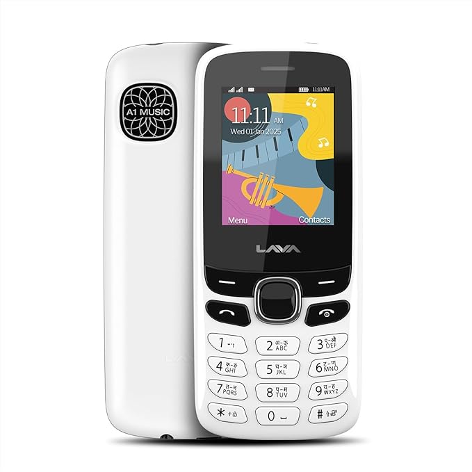 Lava A1 Music(White), Bluetooth Support, Smart AI Battery, Military Grade Certified,4 Days Battery Backup, Keypad Mobile