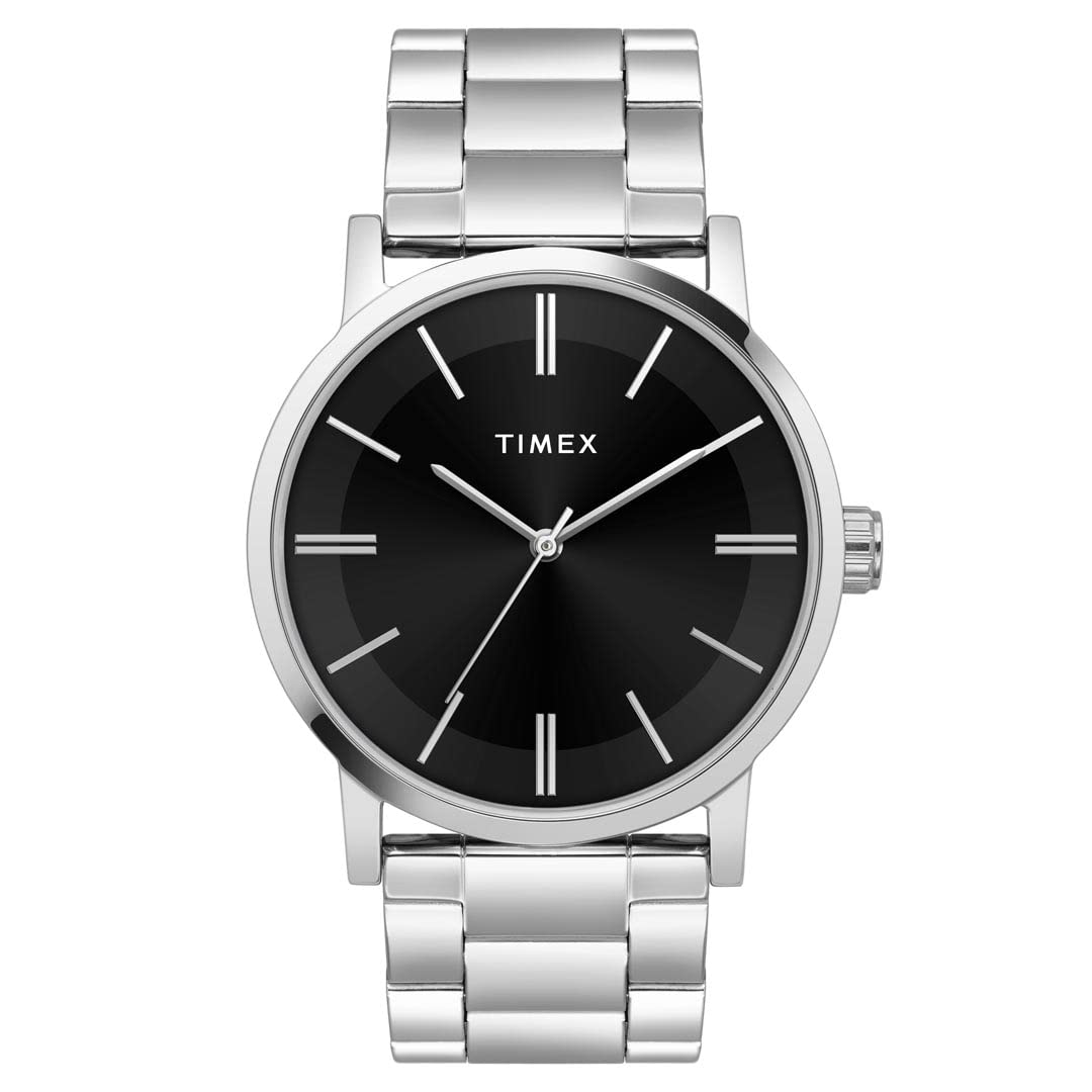 TIMEX Analog Watch for Man with Black Round Dial & Silver Stainless Steel Bracelet Band Water Resistant Men's Wrist Watches - TWHG35SMU07