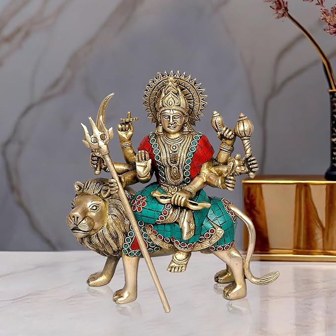 AONA Brass Durga Idol for Temple and Home Puja, Auspicious Gift and Collectible Statue, Ideal for Spiritual Decor, Diwali, Navratri, and Festive Gifting | Weight : 3.5 KG
