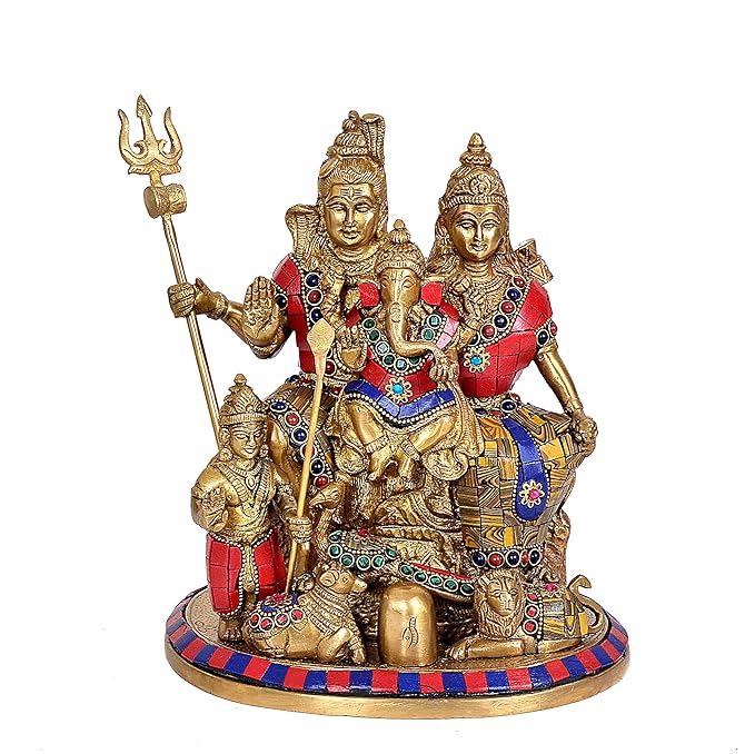 AONA Brass Shiv Parivar Shiva Parivar Idol Religious Statue | Height : 10 Inch, Religious