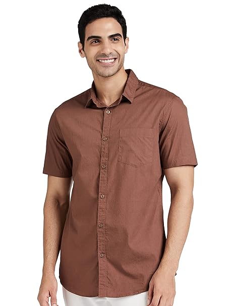 Amazon Brand - Symbol Men's Cotton Shirt | Casual | Plain | Half Sleeve | Summer - Regular Fit (Available in Plus Sizes)