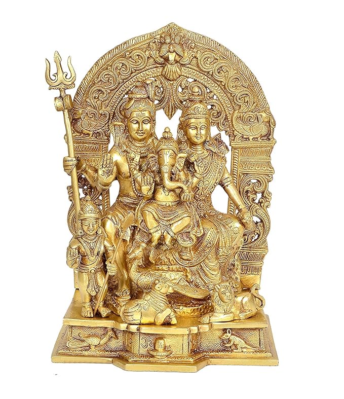AONA Shiv Parivar Brass Action Pooja Idol/Brass Made Shiv Parivar/Shiv Parvati Ganesh Idol For Good Luck, Success And Prosperity, Height : 12 Inch