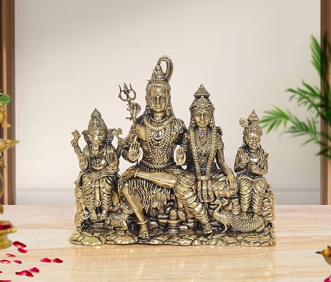 AONA Bronze Shiv Parivar with Kartikeya and Ganesha Shiva Family Idol for Home Office Mandir Pooja Decor Showpiece (Height: 5 inch)