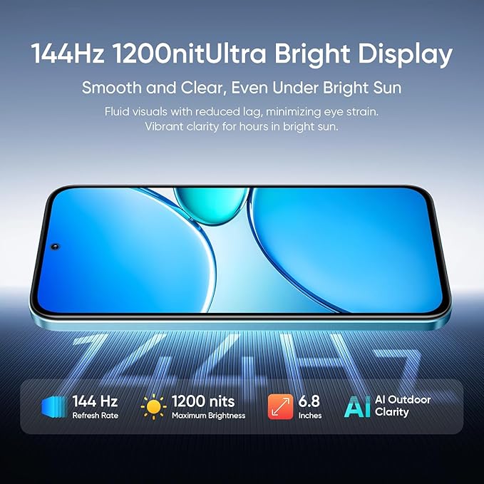 realme 15X 5G Smartphone 6GB RAM 128GB ROM, 6.8 inch 144Hz Display, 7000 0mAh Battery, 60W Fast Charging IP69 Pro Waterproof Dimensity 6300 6nm Octa-core chipset Processor (Aqua Blue)