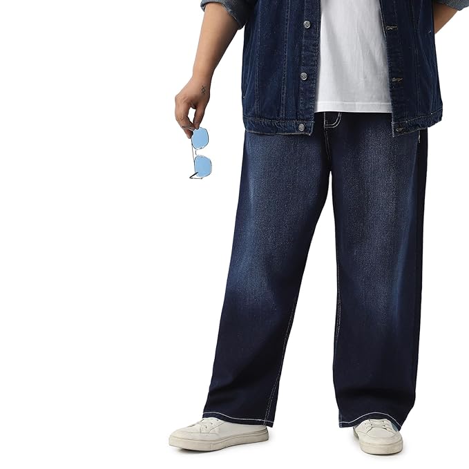 Urbano Plus Men's Loose Baggy Fit Washed Jeans Non-Stretchable