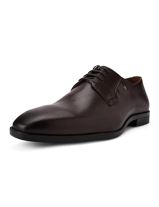 Louis Philippe Men Premium Leather Breathable Lining Material Anti Slip with Heel TPR Sole Formal Derby Shoes