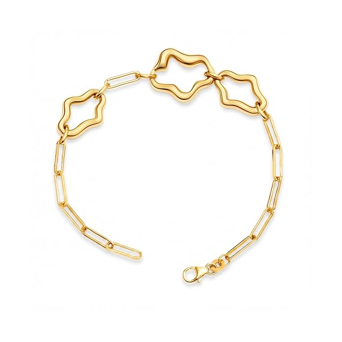TRUESILVER ACPL 925 Sterling Silver Bracelets for Women | Gold-Plated Wavy Paperclip Chain Bracelet | Classic & CZ Link Bracelets for her | Bracelet Gift for Anniversary Wedding Birthday