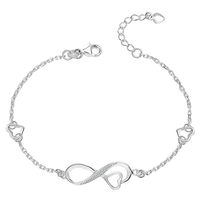 TRUESILVER ACPL 925 Sterling Silver Bracelet for Women & Girls | BIS Hallmarked Cubic Zirconia Mother of Pearl Heart & Circle Bracelets Gift for Wedding Anniversary Birthday