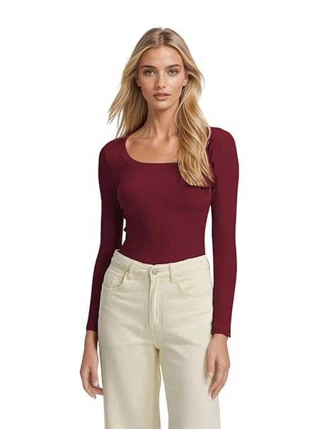 KOTTY Women's Slim Fit Long Sleeve Ribbed T-Shirt Stylish||Comfortable