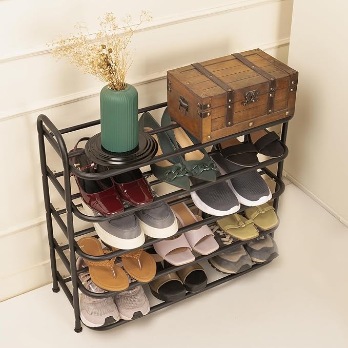 amazon basics -Multi Purpose Shoe Rack - Curve Model - 5 Layer (69.5W Cm X 28.5D Cm X 63.7H Cm) Black, Carbon Steel