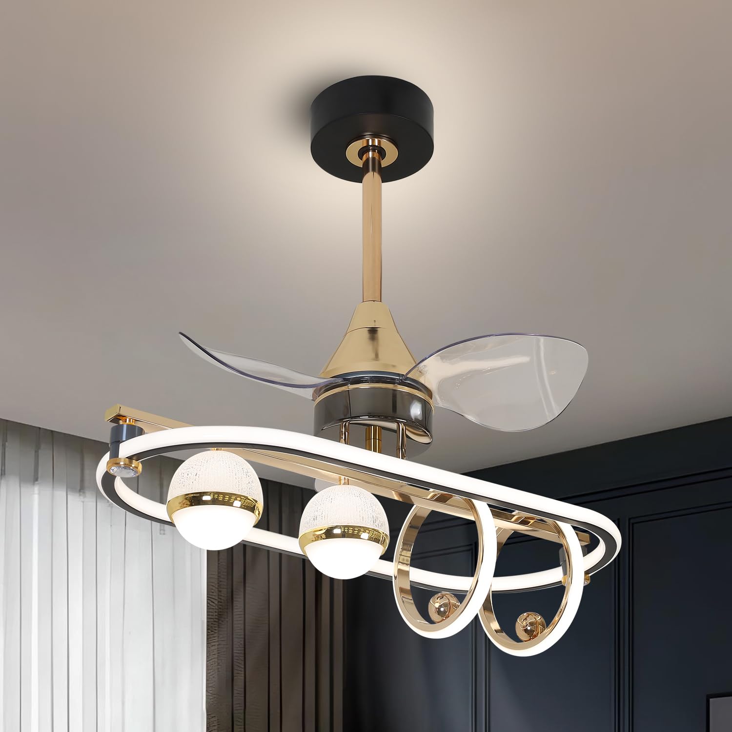 Smartway® Nuvola Ceiling Fan Chandelier | Modern Chandelier Fan for Living Room, Dining & Bedroom | BLDC Noiseless Motor, Remote, Alexa & Google App Control | Metal Blades | 1-Year Warranty