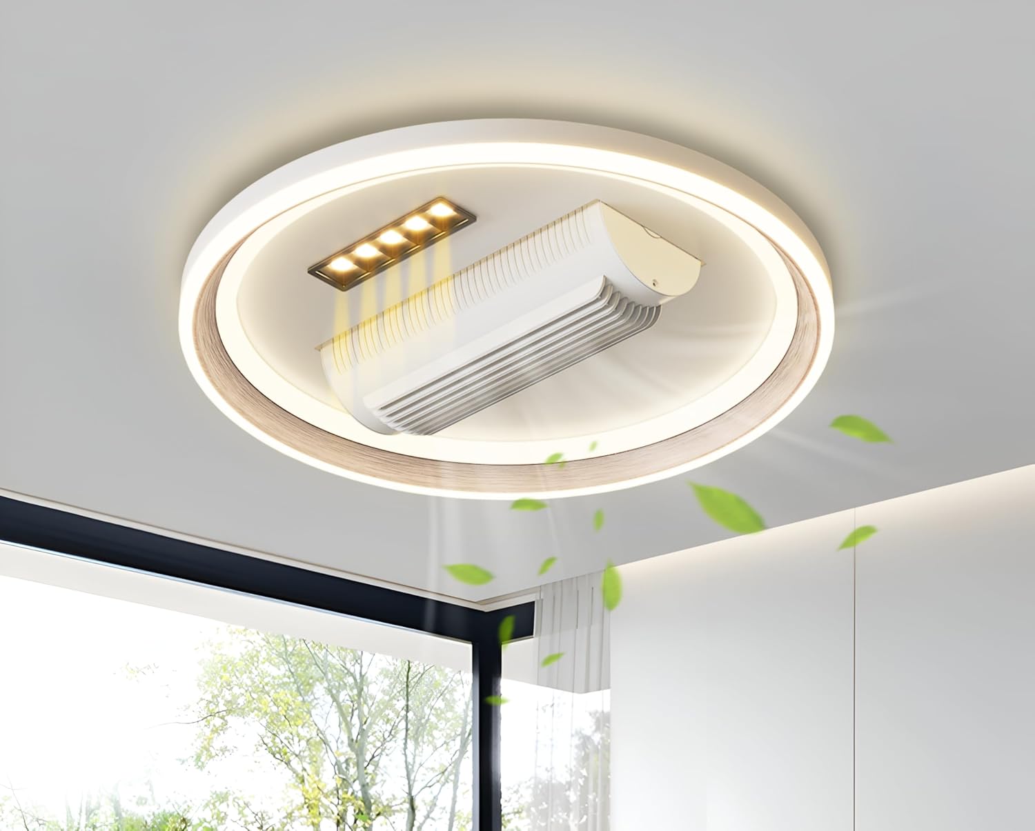 Smartway® - 60 Watt Round Dorita Modern|Living Room|Dining|Bedroom Ceiling Fan Chandelier BLDC Noiseless Motor|Auto Rotatable Blower Fan 3 Color Mode (Warm Cold & Natural White) (White)