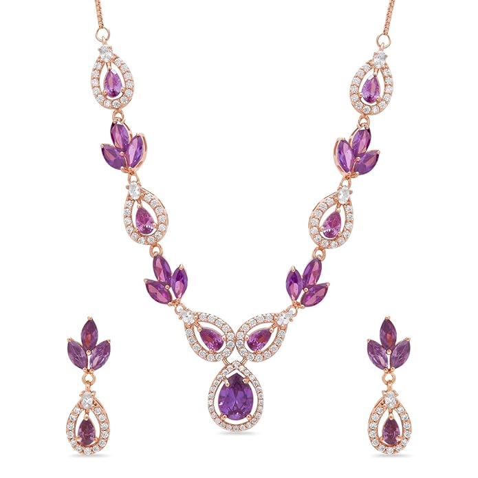 ZAVYA 925 Sterling Silver Petals Luxe Rose Gold Plated Women's Jewelry Set | Gift for Women and Girls | With Certificate of Authenticity and 925 Hallmark