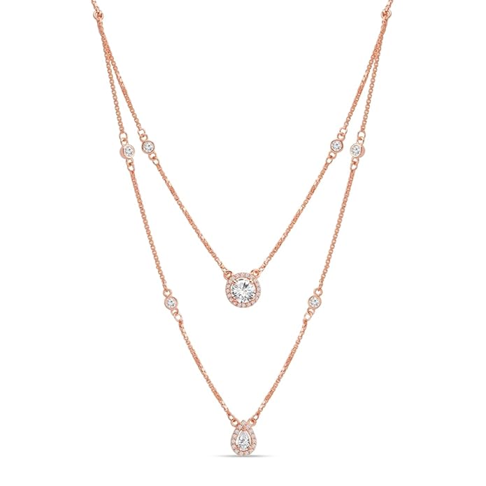 ZAVYA 925 Sterling Silver Rose Gold Plated Necklace with Cubic Zirconia | Gift for Women & Girls | With Certificate of Authenticity & 925 Hallmark