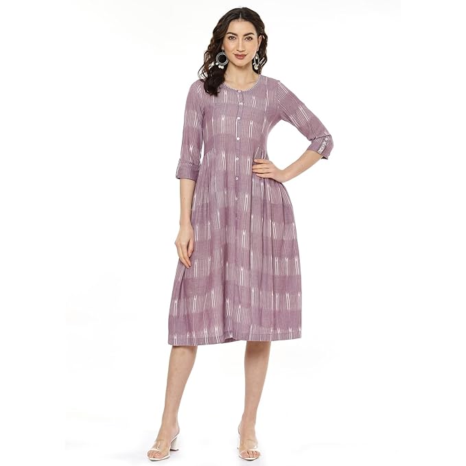 BIBA Women Cotton A Line Dyed Dress