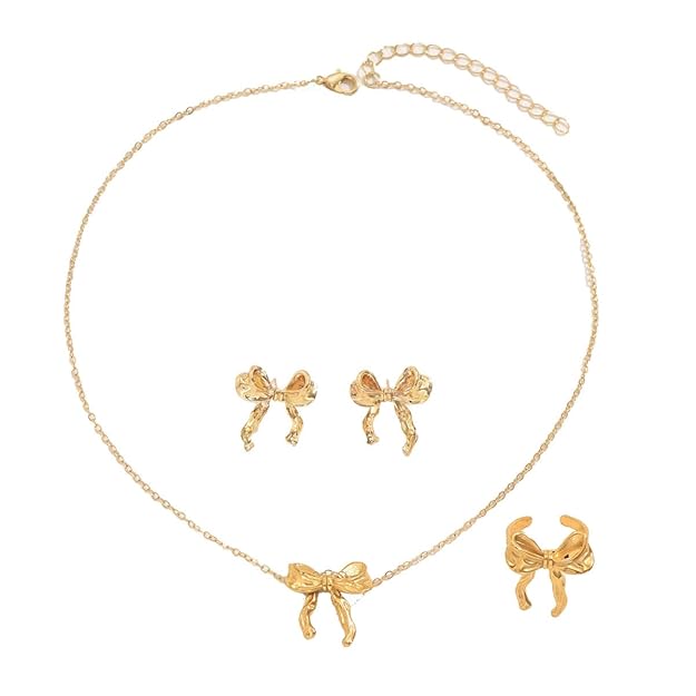 Shining Diva Fashion Latest Stylish Design Gold Plated Ring Earrings Necklace Jewellery Set for Women (16641s)