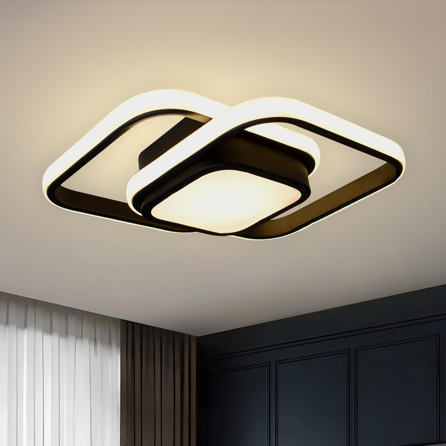 Smartway® Lucent 32W Modern LED Ceiling Light | 3 Color Mode (Warm, Cool & Natural White) | Metal Decorative Lamp for Office, Home, Bedroom, Living Room & Dining | 1 Year Warranty (Square)