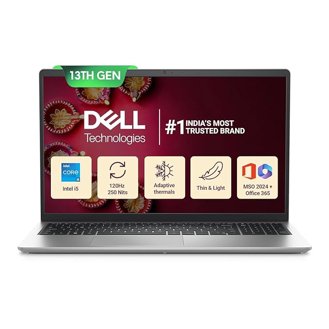 Dell Inspiron 3530, Intel Core i5 13th Gen-1334U,16GB RAM, 1TB SSD, FHD 15.6"/39.62 cm, Win11+MSO'24 (Office 365*) Silver, 1.62kg, Backlit Keyboard,120Hz 250 nits Display /15 Month McAfee,Thin & Light