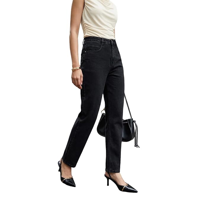 Urbano Fashion Women's High Rise Straight Fit Washed Jeans Non-Stretchable