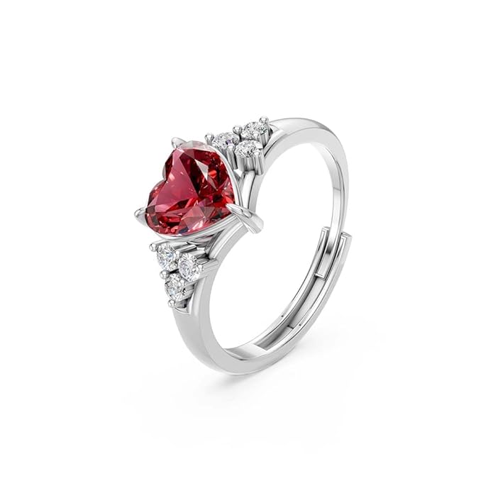 Miss Highness 925 Sterling Pure Silver Ring for Women and Girls, Heart Promise Ring, Adjustable Size, Minimal Jewellery with Authenticity Certificate, Birthday, Anniversary, Gift for Wife & Girlfriend