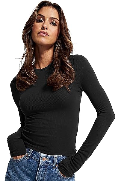 London Hills Full Sleeve Ribbed Tops for Women Western | Tops for Woman | Tshirt for Woman | T Shirt | Women Tops | Women Tees | Top | Western Tops | White | Black | Multi-Colored