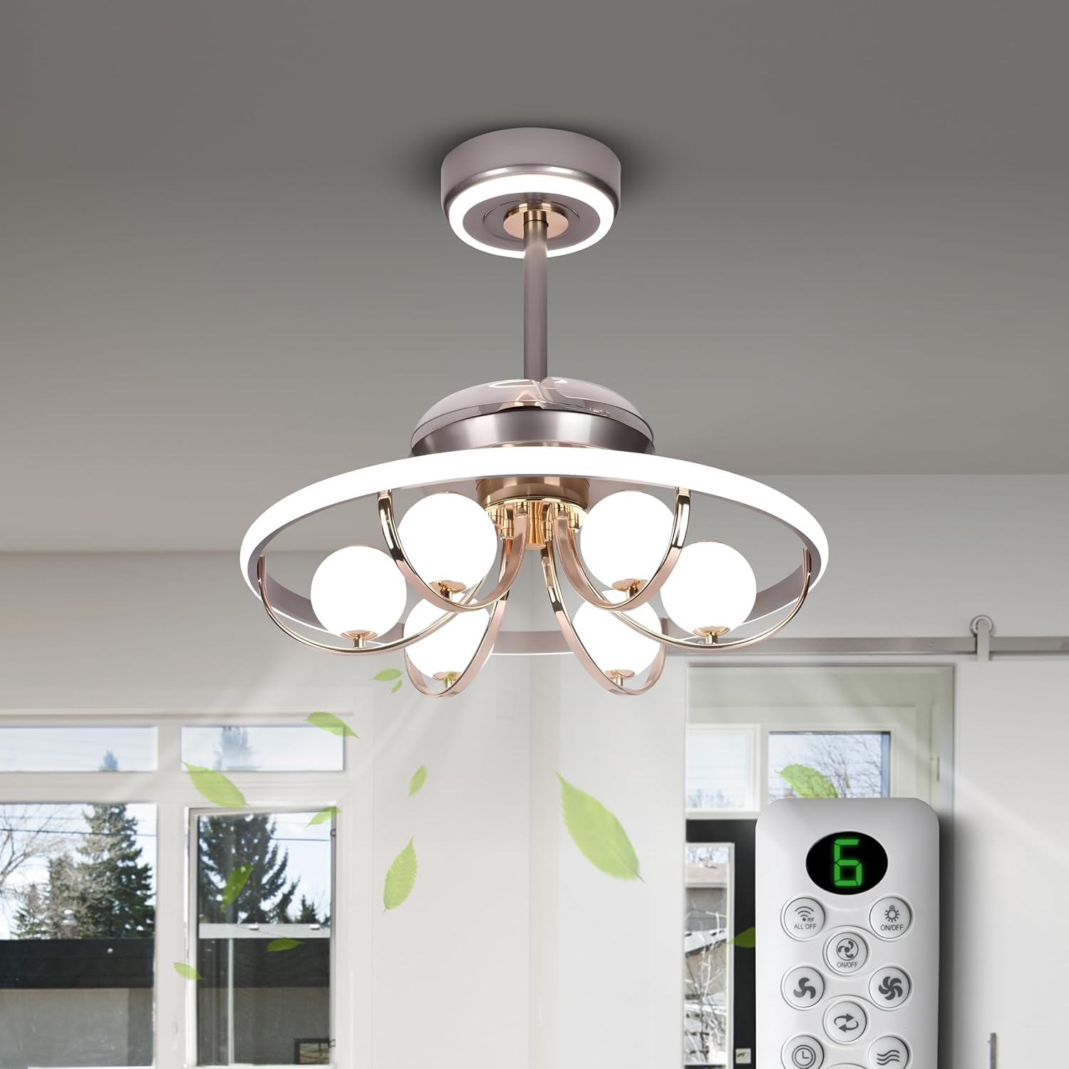 Smartway® - 85 Watt Zita Modern|Living Room| Dining| Bedroom Ceiling Fan Chandelier BLDC Fan Noiseless Motor | Retractable Blade Decorative LED Light 3 Color Remote Voice Assist App