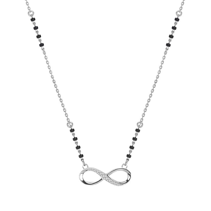Clara 925 Sterling Silver Avani Infinity Mangalsutra Tanmaniya Pendant With Black Beads Chain | Platinum Plated, Swiss Zirconia | Gift for Women