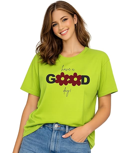 London Hills Women’s Loose Fit Graphic Printed T-Shirt | Soft Cotton Blend Fabric | Round Neck Half Sleeve Casual Top, Travel & College
