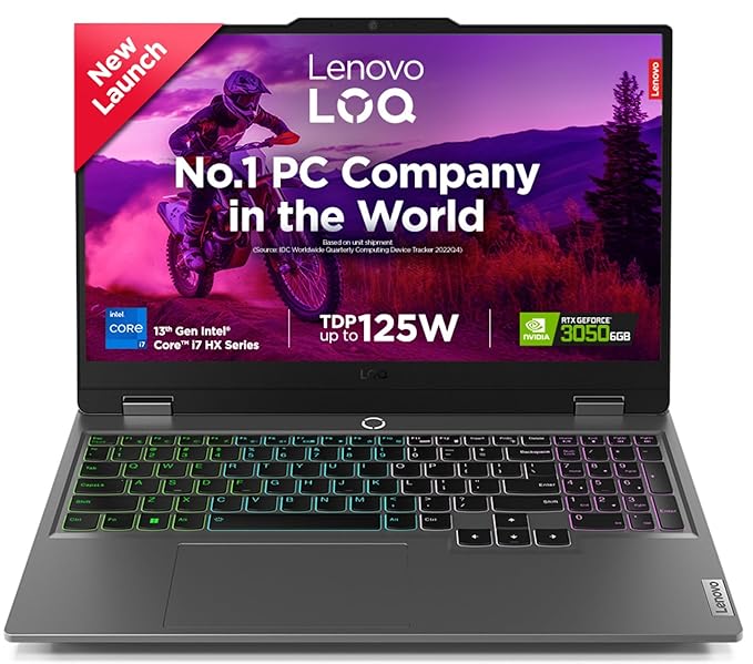 Lenovo LOQ Intel Core i7-13650HX 15.6" (39.6cm) 144Hz 300Nits FHD Gaming Laptop (16GB/512GB SSD/Win 11/NVIDIA RTX 3050 6GB Graphics/100% sRGB/Office 24/1Yr ADP Free/Grey/2.4Kg), 83DV018PIN