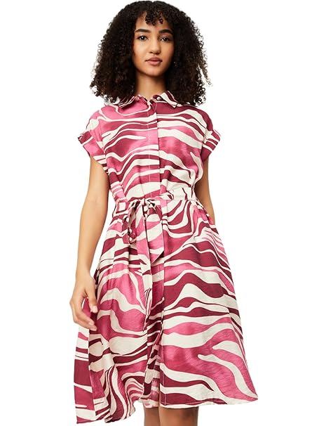 Max Women's Half Sleeves Spread Collar Cotton Printed Shirt Dress