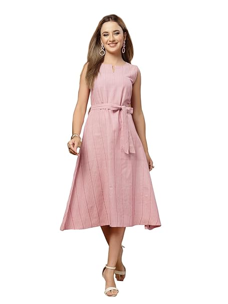 Stylum Women's Pink Solid Katha Cotton A-Line Dress