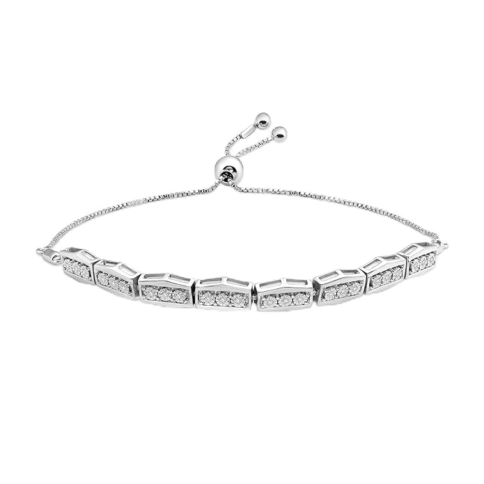 Lab Grown Diamonds (0.10 Ct) Rectangular Link Bolo Bracelet | 925 Sterling Silver| SI Clarity E-F Color SGL Certified | Fine Jewellery | Gifts for Women & Girls