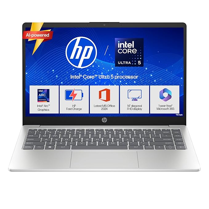 HP 14 Smartchoice, Intel Core Ultra 5 125H (24GB DDR5, 1TB SSD), Micro-Edge, Anti-Glare, FHD, 14''/35.6cm, Win11, M365* Office24, Silver, 1.4kg, ep1180TU, FHD Camera, Backlit Laptop
